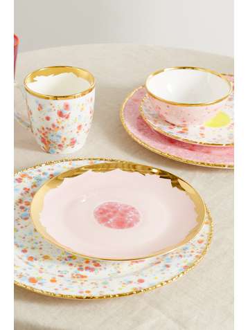 CORALLA MAIURI Piazza Del Popolo set of two gold-plated porcelain dessert plates