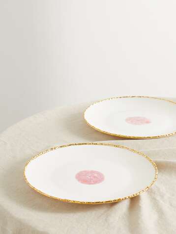CORALLA MAIURI Piazza Del Popolo set of two gold-plated porcelain plates