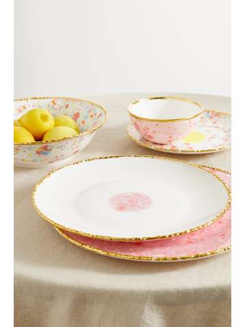 CORALLA MAIURI Piazza Del Popolo set of two gold-plated porcelain plates