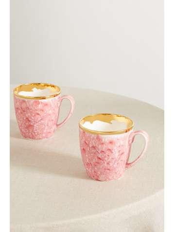 CORALLA MAIURI Piazza del Popolo set of two gold-plated porcelain mugs