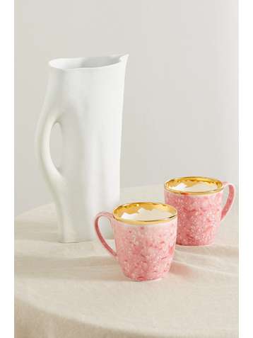 CORALLA MAIURI Piazza del Popolo set of two gold-plated porcelain mugs