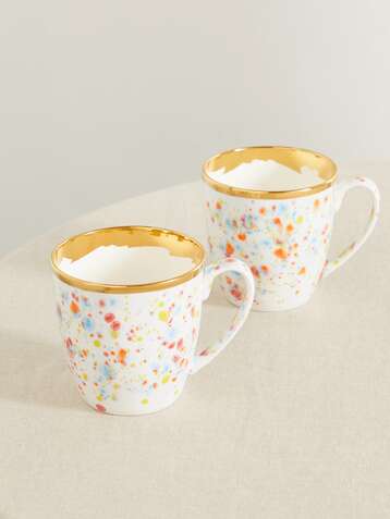 CORALLA MAIURI Piazza del Popolo set of two gold-plated porcelain mugs