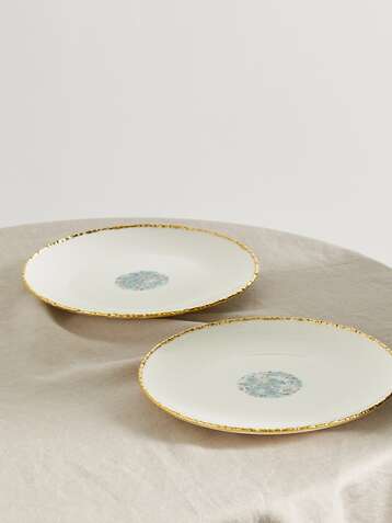 CORALLA MAIURI Piazza del Popolo set of two gold-plated porcelain plates