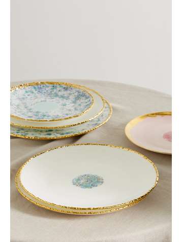 CORALLA MAIURI Piazza del Popolo set of two gold-plated porcelain plates