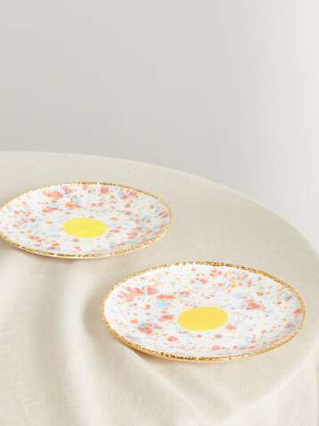 CORALLA MAIURI Piazza del Popolo set of two gold-plated porcelain dessert plates