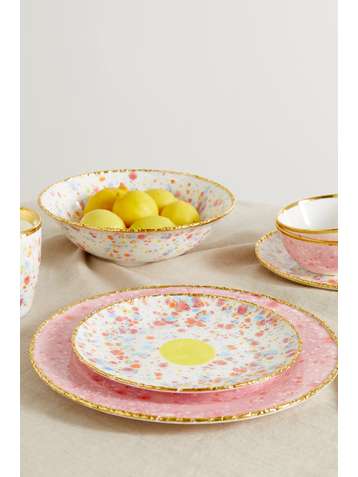 CORALLA MAIURI Piazza del Popolo set of two gold-plated porcelain dessert plates