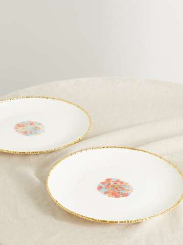 CORALLA MAIURI Piazza Del Popolo set of two gold-plated porcelain plates