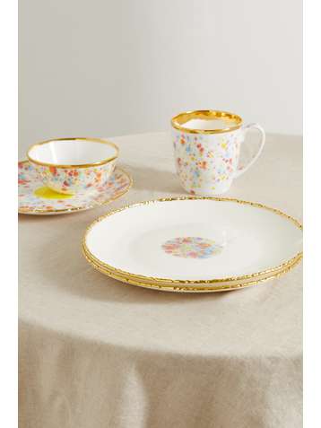CORALLA MAIURI Piazza Del Popolo set of two gold-plated porcelain plates