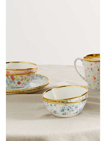 CORALLA MAIURI Piazza del Popolo set of two gold-plated porcelain fruit bowls