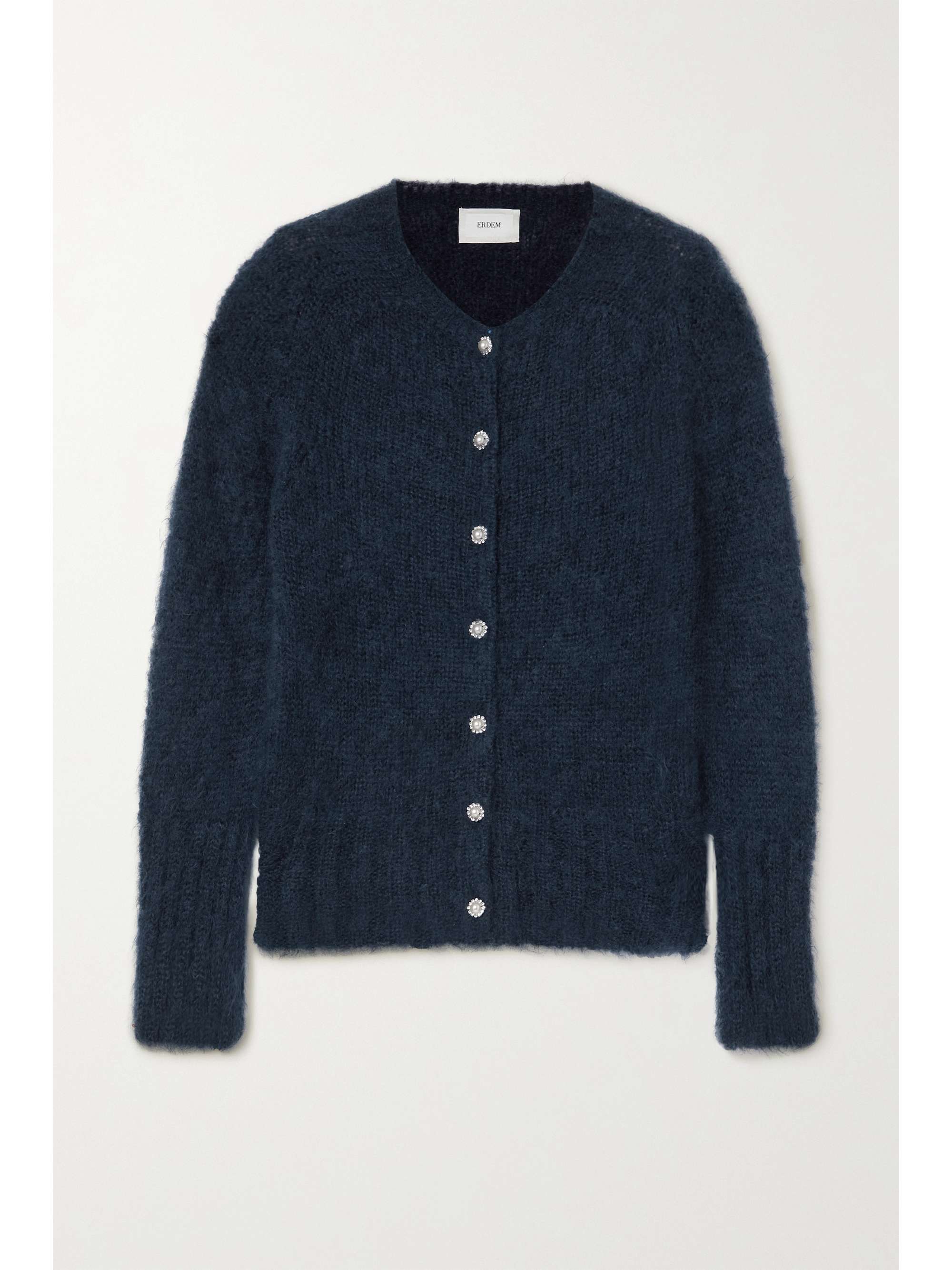 Navy Vanessa embellished mohair-blend 