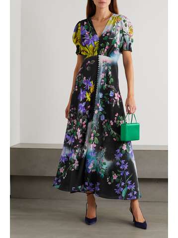 SALONI Lea floral-print silk-satin midi dress