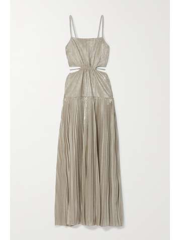 JONATHAN SIMKHAI Daisy cutout plissé-lamé maxi dress