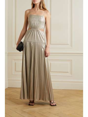JONATHAN SIMKHAI Daisy cutout plissé-lamé maxi dress
