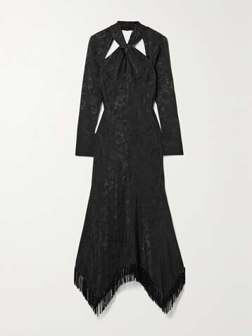 JONATHAN SIMKHAI Madelyn fringed cutout satin-jacquard dress