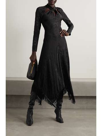 JONATHAN SIMKHAI Madelyn fringed cutout satin-jacquard dress