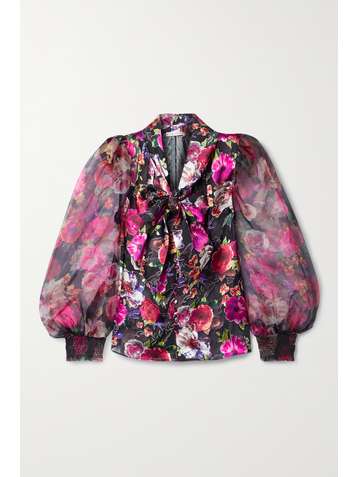 ALICE + OLIVIA Brentley Bluse aus Satin, Chiffon und Seidenorganza mit Blumenprint