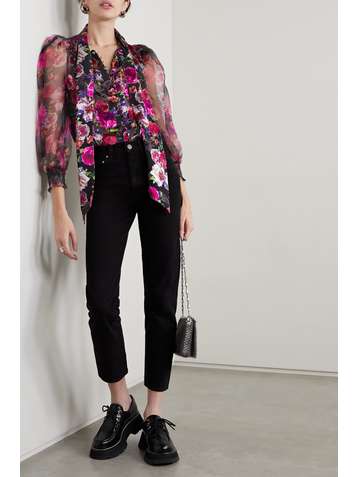 ALICE + OLIVIA Brentley Bluse aus Satin, Chiffon und Seidenorganza mit Blumenprint