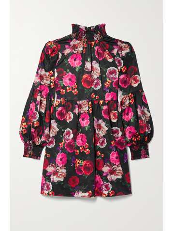 ALICE + OLIVIA Thea gathered floral-print stretch-cotton mini dress