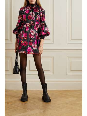 ALICE + OLIVIA Thea gathered floral-print stretch-cotton mini dress