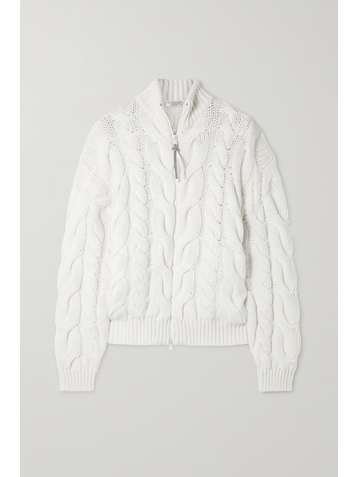 BRUNELLO CUCINELLI Bead-embellished cable-knit cashmere cardigan