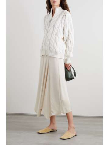 BRUNELLO CUCINELLI Bead-embellished cable-knit cashmere cardigan