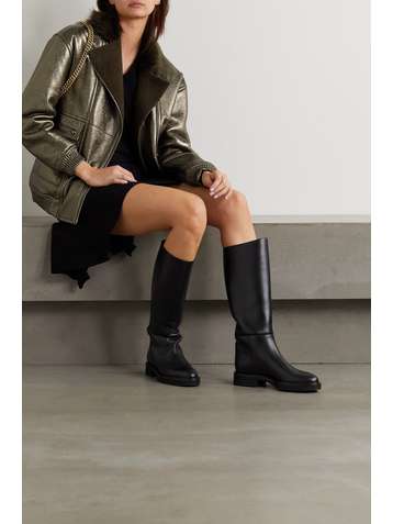 YVES SALOMON Shearling-trimmed metallic textured-leather jacket