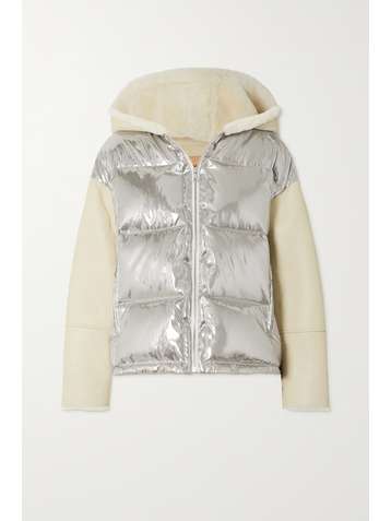 YVES SALOMON Hooded shearling and quilted metallic shell down jacket