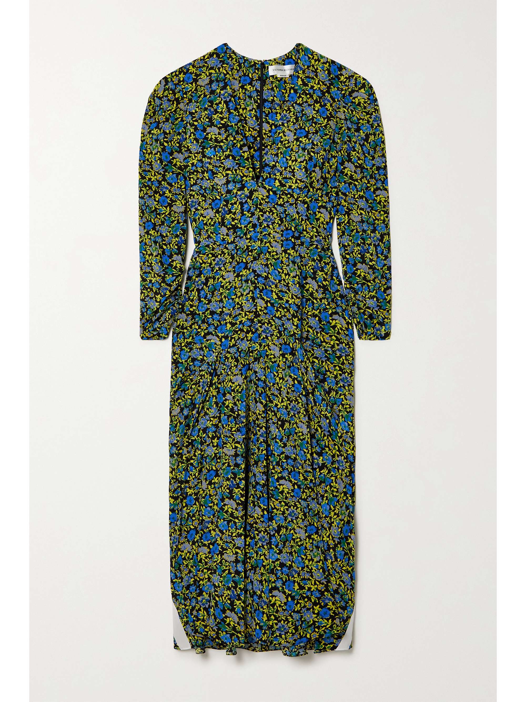 Ruched pleated floral-print silk crepe 