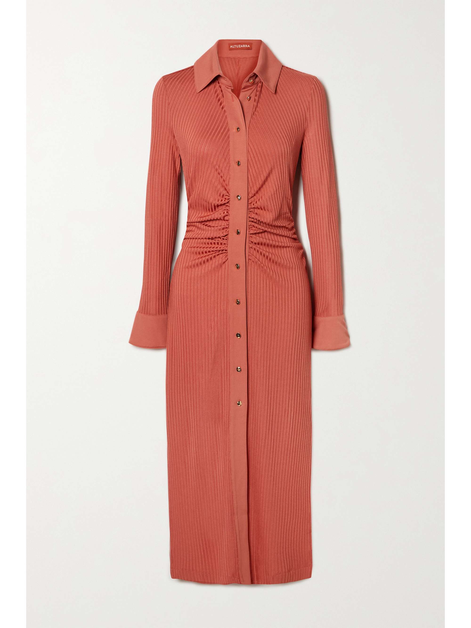 ALTUZARRA Airlia gathered ribbed stretch jersey midi shirt dress