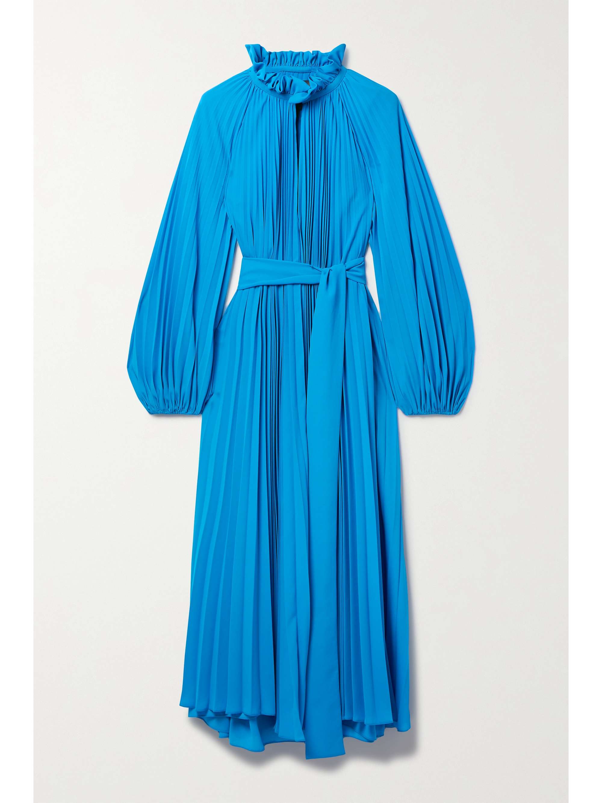 MONIQUE LHUILLIER Belted pleated crepe midi dress | NET-A-PORTER