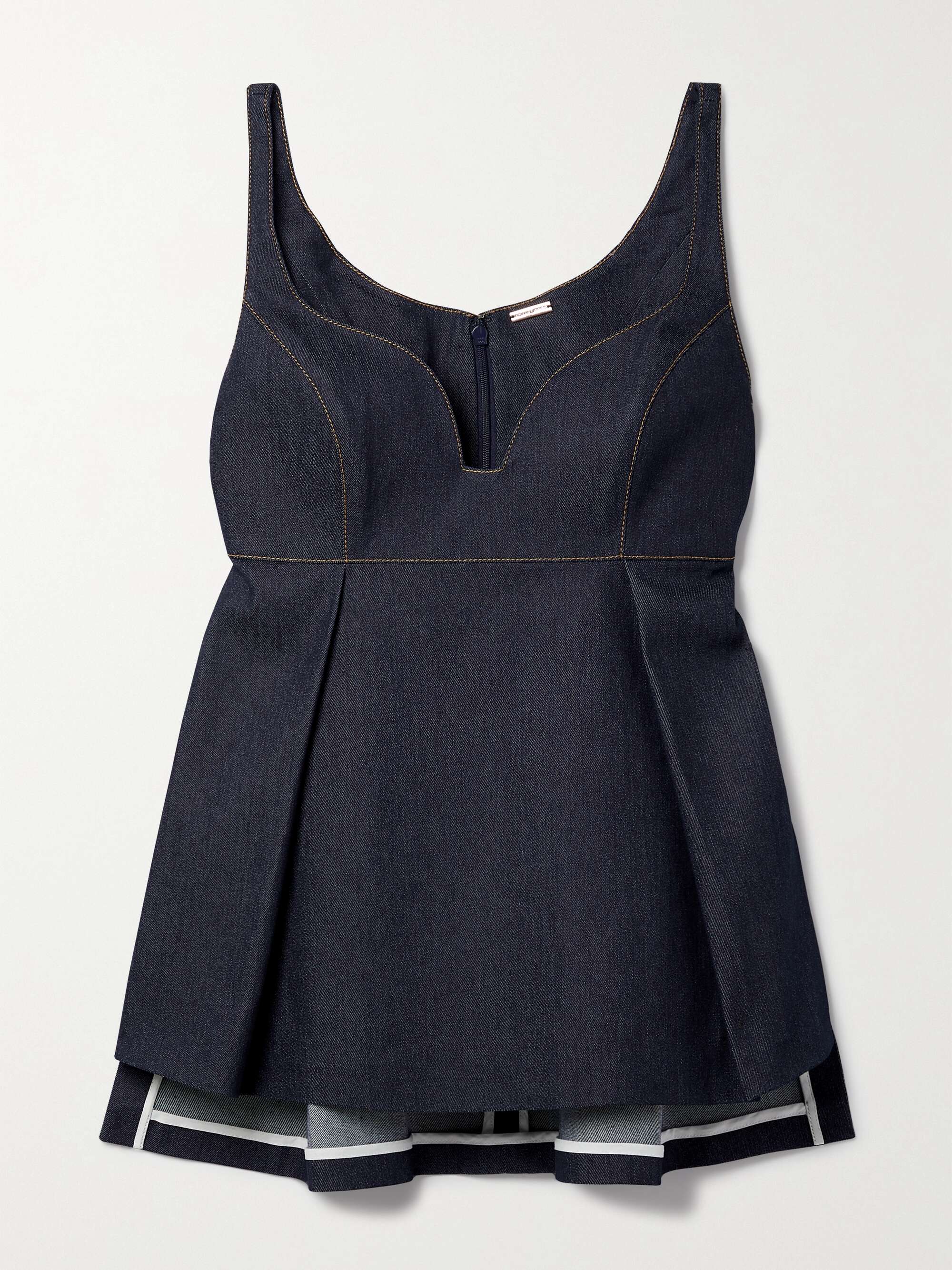 Indigo Pleated stretch-denim top | ADAM 