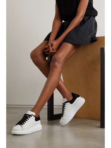 ALEXANDER MCQUEEN Shearling-lined suede and leather exaggerated-sole sneakers