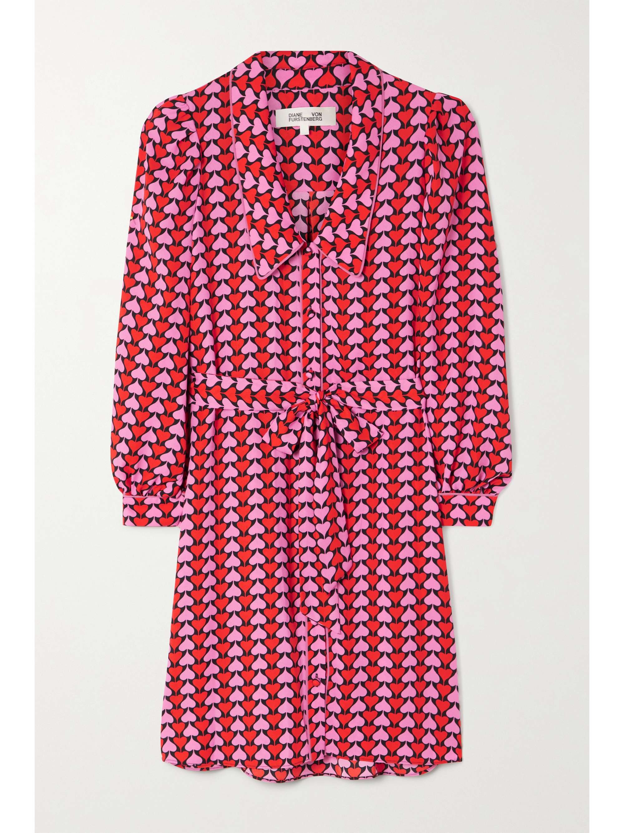 Pink Belted printed crepe shirt dress 