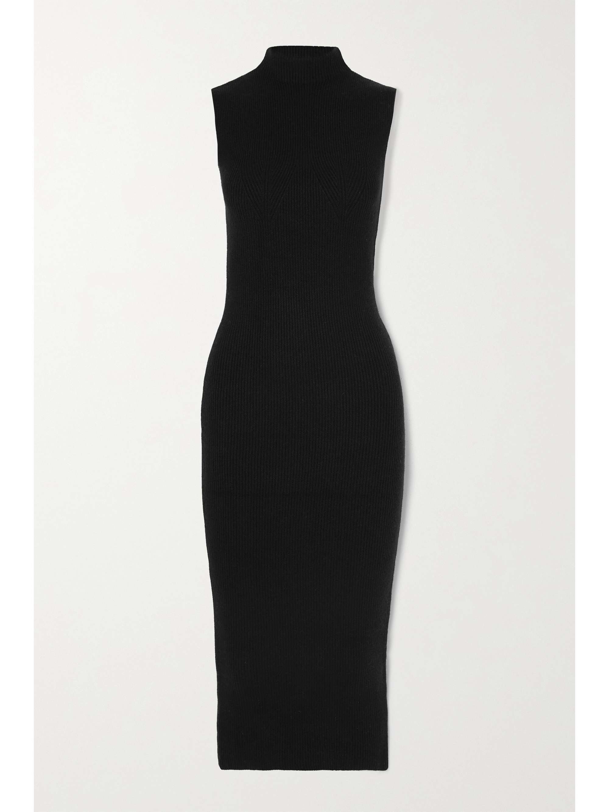 Black Celia ribbed cashmere midi dress 
