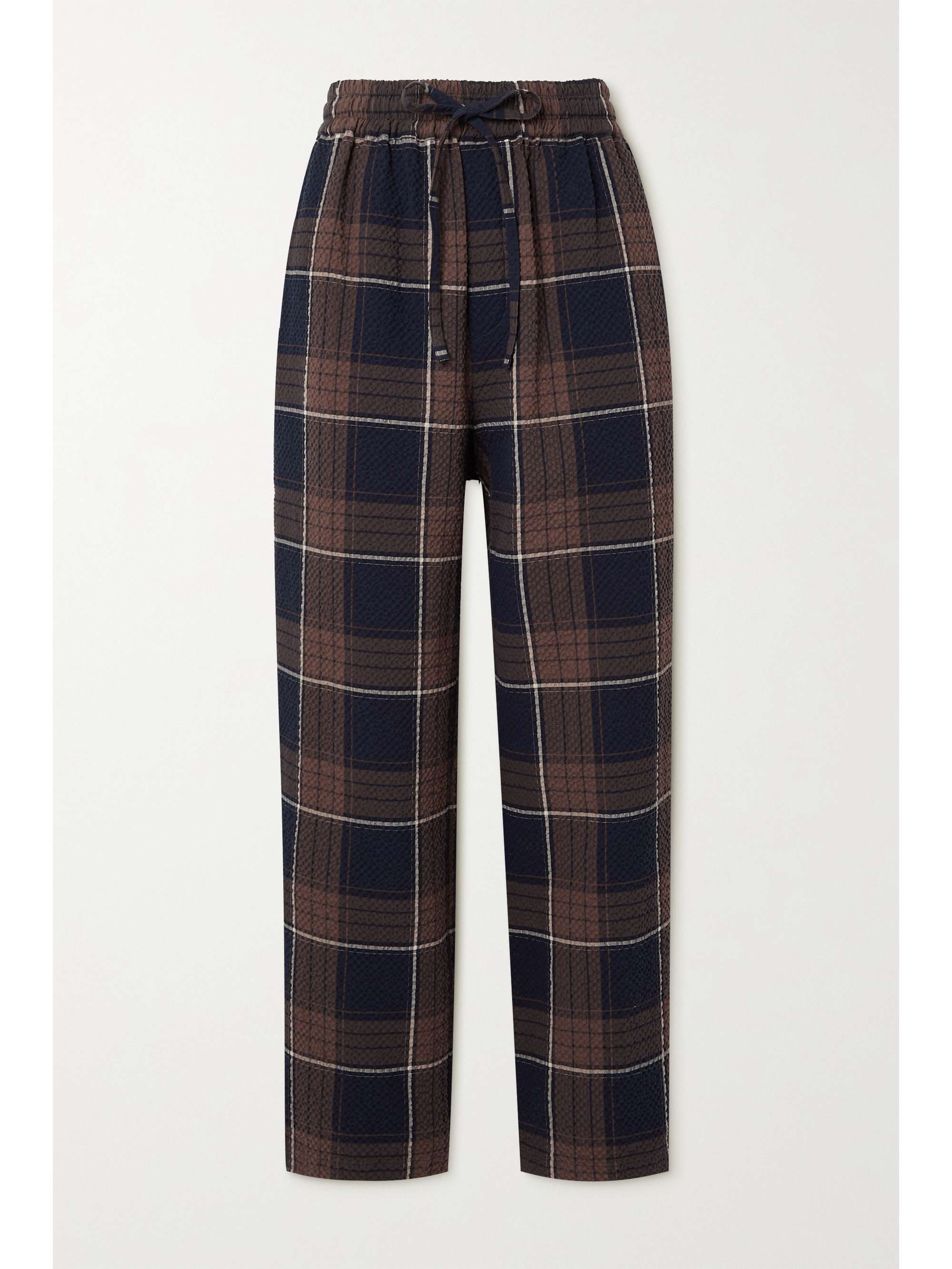Brown Checked cotton-blend seersucker 
