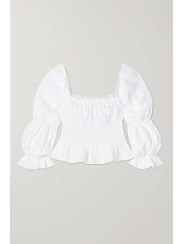 REFORMATION Oakgrove shirred linen peplum top