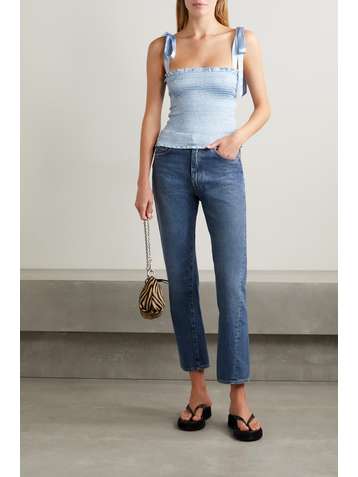 REFORMATION Pina shirred silk-satin top