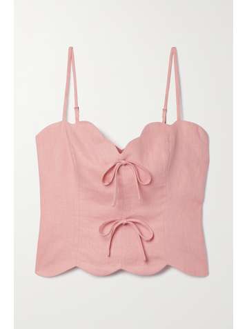 REFORMATION Doppio cropped scalloped linen top