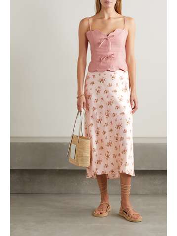 REFORMATION Doppio cropped scalloped linen top