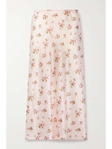 REFORMATION Pratt floral-print silk-satin midi skirt