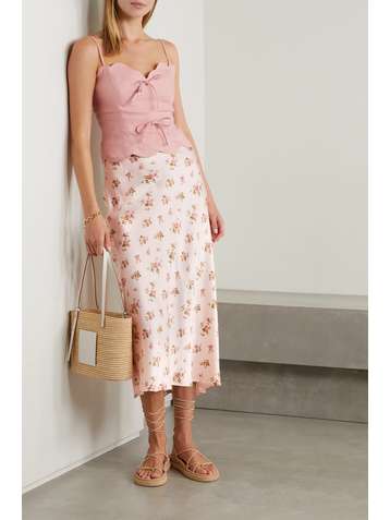 REFORMATION Pratt floral-print silk-satin midi skirt