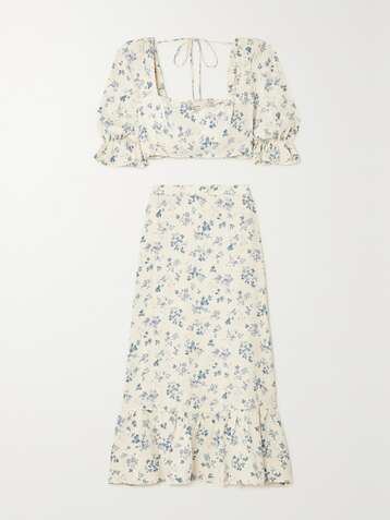 REFORMATION Fiona floral-print crepe cropped top and midi skirt set