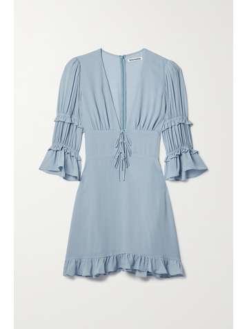 REFORMATION Laurelei ruffled lace-up georgette mini dress