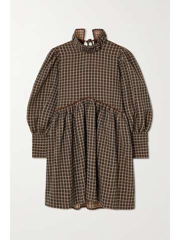 MAISONCLÉO + NET SUSTAIN Josepha ruffled checked cotton mini dress and hair tie set