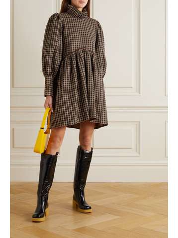 MAISONCLÉO + NET SUSTAIN Josepha ruffled checked cotton mini dress and hair tie set
