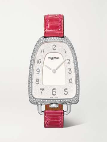 HERMÈS TIMEPIECES Galop d’Hermès 26mm medium stainless steel, alligator and diamond watch