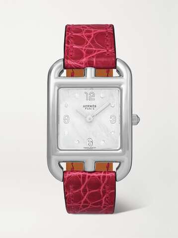 HERMÈS TIMEPIECES Cape Cod 23mm small stainless steel, alligator, mother-of-pearl and diamond watch
