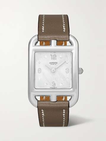 HERMÈS TIMEPIECES Cape Cod 23mm small stainless steel, leather, mother-of-pearl and diamond watch