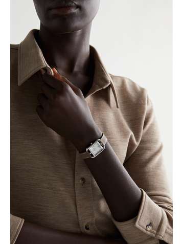 HERMÈS TIMEPIECES Cape Cod 23mm small stainless steel, leather, mother-of-pearl and diamond watch