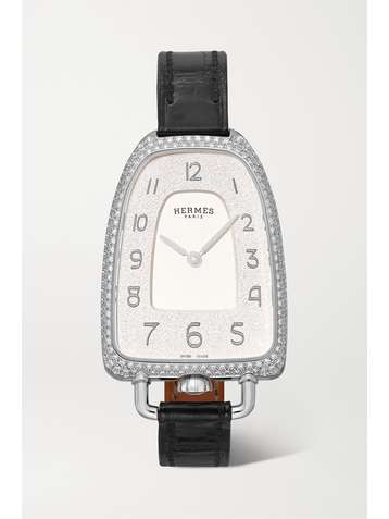 HERMÈS TIMEPIECES Galop d'Hermès 26mm medium stainless steel, alligator and diamond watch